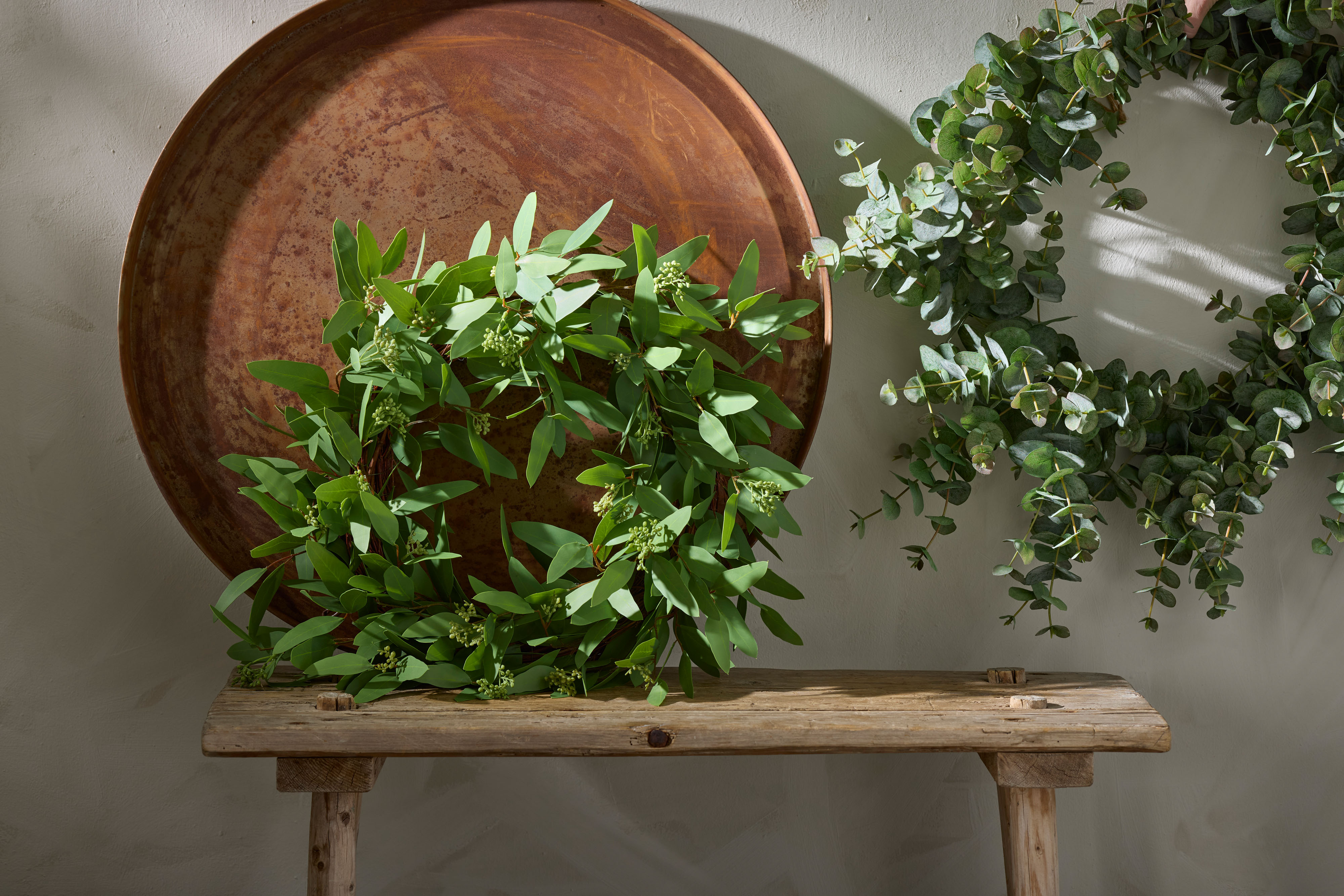 Konstgjord grön Eucalyptus krans Ø50cm